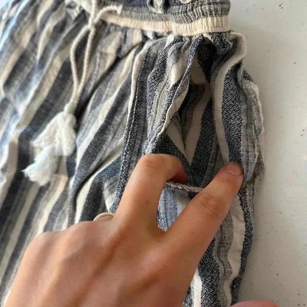 Abercrombie & Fitch Linen Cotton Blend Mini Skirt Blue White Stripes Size Medium